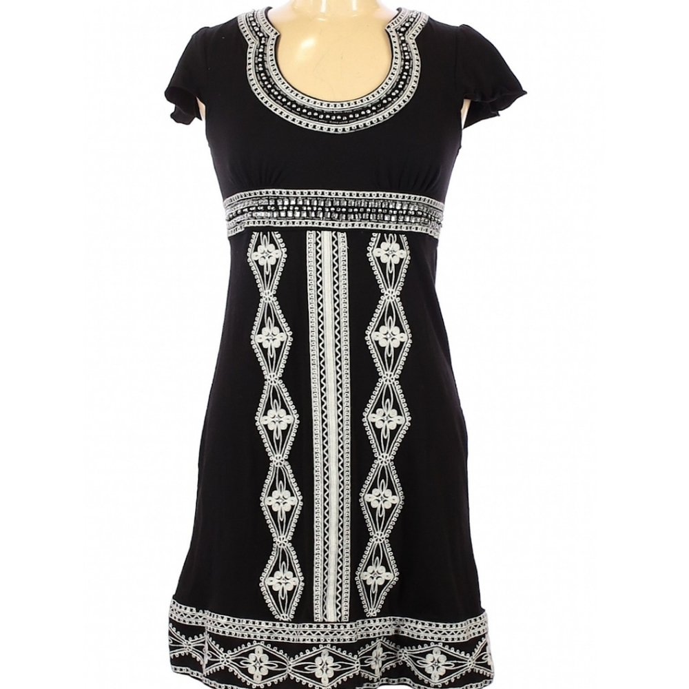 INC. Black and white embroidered dress